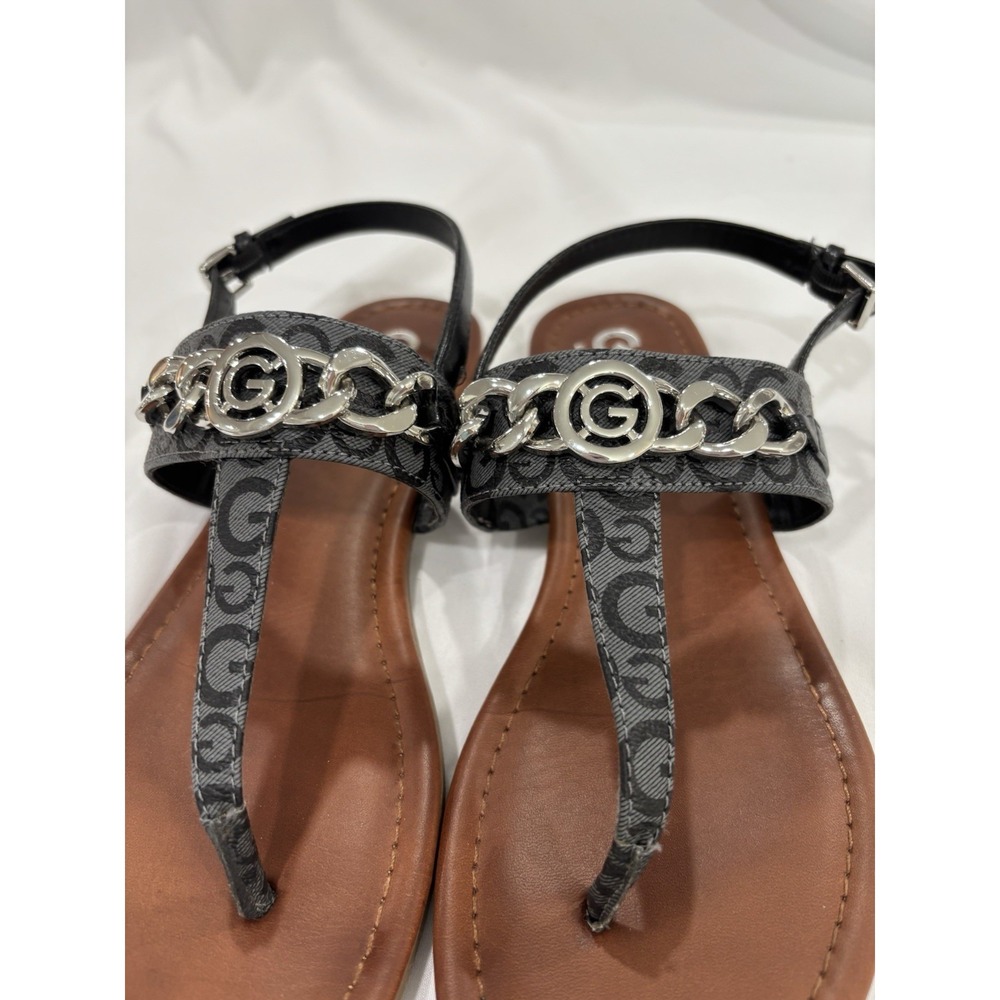 GBG Los Angeles Ankle Strap Sandals Women Size 8.5 Leather Jeweled Shoes - Gray